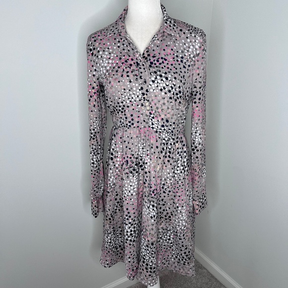 Kate Spade Taupe Soirée Multi Color Dot Shirt Dress 6 - Picture 2 of 6